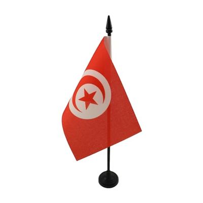 Tunesië Tafelvlag 15x10 cm - Tunesische Bureauvlag 15 x 10 cm - Zwarte plastic stok en voet - AZ FLAG
