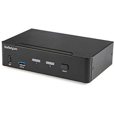 Startech.Com Switch Conmutador Kvm De 2 Puertos Displayport - 4K A 60Hz - Para Una Pantalla - Switch Kvm De 2 Puertos Dp 1.2 Uhd Con Hub Ladrón Usb 3.0 Y Audio - Dell Hp Apple - Taa (Sv231Dpu34K)