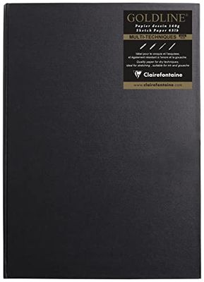 Clairefontaine – Ref. 34241C – Goldline-lådblock (64 vita ark) – A3-storlek (420 x 297 mm), 140 g/m² papper, stående format – svart omslag – lämplig för torrtekniker