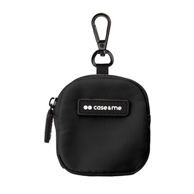 case&me borsetta per auricolari, AirPods, Galaxy Buds, con gancio e zip, nero