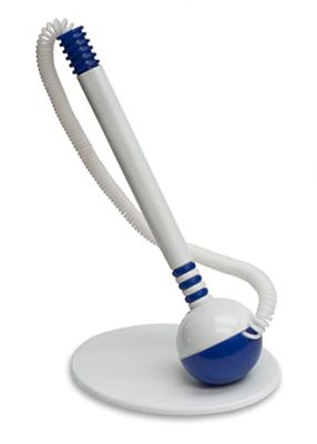 OFFICER PRODUCTS Stylo à bille avec cordon télescopique - Couleur d'écriture : bleu - Porte-stylo à bille autocollant - Couleur : bleu et blanc - 1 pièce (1 pièce)
