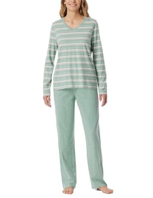 Schiesser Dampyjamas lång bomull-nattkläder pyjamas-set, Grön-mel._181756, 36 SE