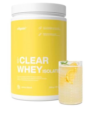 Vilgain Clear Whey Isolate, Fresh Fruity Protein Flavour, Sweetened with Stevia, Over 85% Protein, Natural Ingredients, No Artificial Flavours and Dyes (500 g, Lemon Splash)