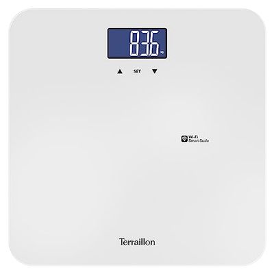 TERRAILLON - MASTER FORM ULTRA Balance connectée Wi-Fi, Capacité 180 kg, IMC, Grand écran LCD rétro-éclairé, Plateau verre - Blanc