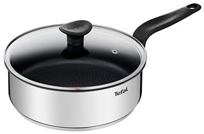 Tefal Primary - Sartén de 24 cm con tapa de cristal, acero inoxidable de primera calidad, revestimiento antiadherente sano, inducción E3093204