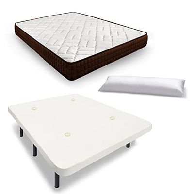 HOGAR24 ES Cama Completa, Colchón Viscosoft Dream Flex 15 + Base Tapizada Color Blanco con Tejido Transpirable y 6 Patas + Almohada Fibra, Medida: 105x190 cm