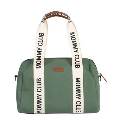 CHILDHOME, Baby skötväska, Mommy Bag, Babyskötselmadrass ingår, många förvaringsutrymmen, barnvagnsfästen, axelrem, bomull, 22L, Mommy Club Signnature, grön