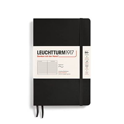 LEUCHTTURM1917 Libretas de notas Paperback (B6+), Tapas blandas, 123 págninas numeradas, Lineas, Negro