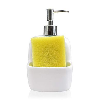 DONREGALOWEB Cocina - Dosificador estropajero de cerámica con Estropajo Decorado en Color Blanco.