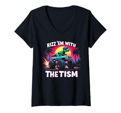 Donna Rizz 'Em with the TISM Funny Dino Asperger Autism Awareness Maglietta con Collo a V