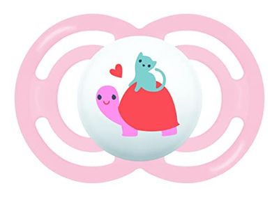 MAM Chupeta, a partir de 6 meses, tina simétrica, plana, extra fina e flexível de silicone Skin Soft Silicone de fácil aceitação, com caixa auto-esterilizadora, MAM Perfect, rosa mate, pack de 1