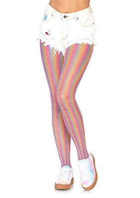 Leg Avenue Lurex Rainbow Fishnet Tights, Pink, One Size