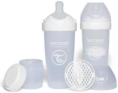 Twistshake 2x Pro Double Anti-Koliek Babyfles met Melkpoedercontainer en Mixer - 330 ml | Snelle Stroom Siliconen Borstachtige Speen | BPA-Vrije Babyfles | Geschikt voor Baby's Vanaf 4m+ | Roze