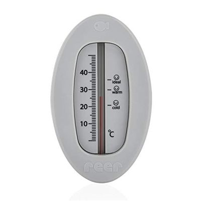 Reer Babythermometer voor de badkuip met schattig onderwaterwereldmotief, kindveilige badthermometer, grijs