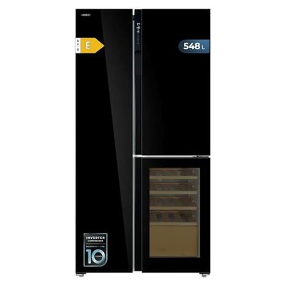 Cecotec Frigorífico 3 puertas Bolero CoolMarket TDW 548 Black Glass E, Clase E, 548 L, Diseño T Door, Compresor Inverter Plus, Total No Frost, Metal Cooling, Multi AirFlow, Fast Cooling & Freezing