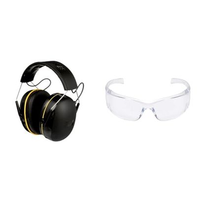 3M WorkTunes Connect Cuffie per la protezione acustica dei bambini, Bluetooth, 90543EC1 (94-105 dB), Nero, 4.02x7.44x5.91 Virtua AP Clear Occhiali di Protezione, Trasparente