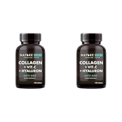 Nature Diet - Collagen with Hyaluronic Acid and Vitamin C, 180 Tablets, 500 mg, Anti Ageing, Hydrolyzed Collagen (Pack of 2)
