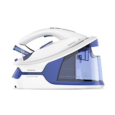 Taurus Sliding Perfect 2400 Stoomstrijkijzer, 2400 W, tank van 1,5 l, verticaal strijken, stoomstoot 250 g/min, keramische zool, continue stoom 120 g/min, druppelstop, blauw