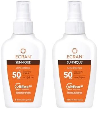Ecran Sunnique - Spray Protector FPS 50 Formato Viaje, Protección UVB + UVA e IR-A, Refuerza las Defensas, Hidratación 24 h, Fórmula con VitEox 80, Resistente al Agua, para Toda la Familia - 100 ml
