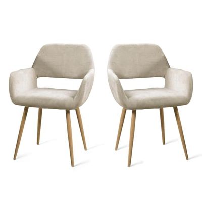 MEUBLE COSY Lot de 2 Fauteuil de Salon Chambre Scandinave Chaise de Canapé de Loisirs avec Accoudoirs Pied Métal Rembourré en Tissu Beige