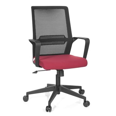 hjh OFFICE 732050 krzesło biurowe Preston, materiał czarny/czerwony, krzesło obrotowe, ergonomiczne, z podparciem okolic lędźwiowych, siatkowy tył
