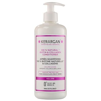 Kerargan - Après-Shampoing Volumisant à la Biotine & Collagène - Pour Cheveux Plats, Fins, Ternes - Hydratant, Renforçant - Sans Sulfate, OGM, Huile Minérale - 500ml