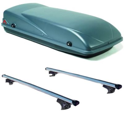 Set BOX + Barre Portatutto realizzato per HONDA PILOT dal 2001 in poi capiente 355 Litri in Acquamarina con Chiavi Barre 127 CM c/Serratura