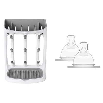 OXO Tot Space Saving Drying Rack & MAM Extra-Slow Flow Teats Size 0, Suitable for Newborns, SkinSoft Silicone Teats for Baby Bottles, Fits all MAM Bottles, Baby Feeding Essentials, Pack of 2