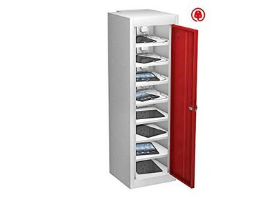 Single Door 8 Shelf Tablet Charging LOW Locker, Red, Hasp Lock