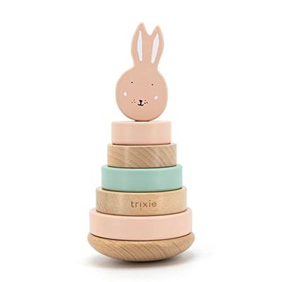 Trixie - Torre da impilare in legno certificato FSC - Giocattolo di apprendimento delle abilità motorie da 1 anno - Mrs. Rabbit (Lapin)
