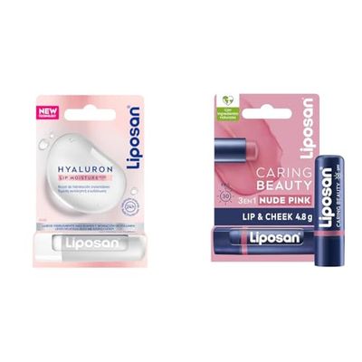 Pack Liposan Hyaluron Plus (1 x 5,2 g), bálsamo labial con ácido hialurónico + Liposan Caring Beauty Lip and Cheek Nude Pink 1 x 4,8 g