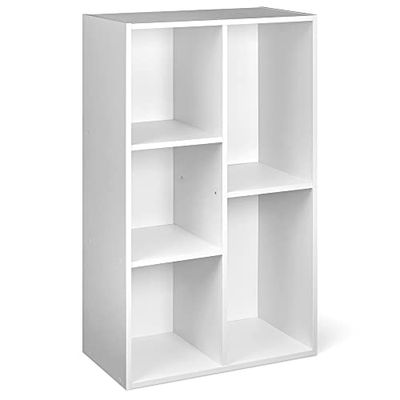 Amazon Basics Bibliothèque cubique avec 5 compartiments de rangement, Uni, Blanc, 50 x 24 x 80 cm