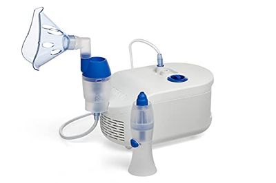 OMRON Aerosol X102 Total con Doccia Nasale per Adulti e Bambini per aerosolterapia. Nebulizzatore a Compressore per un Trattamento Veloce delle Vie Respiratorie. Con Accessori di Alta Qualità.