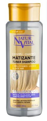 NaturVital - Champô SilverBlonde, champô matador para cabelos loiros ou castanho claro, neutraliza e mata pavios loiros e laranjas, com pigmento azul, adequado para cabelo tingido ou natural, 300 ml