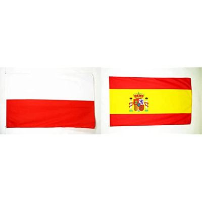 AZ FLAG Bandera de Polonia 150x90cm - Bandera POLACA 90 x 150 cm poliéster Ligero & Bandera de ESPAÑA 150x90cm - Bandera ESPAÑOLA 90 x 150 cm