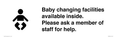Baby verschoonfaciliteiten beschikbaar binnen. Vraag een medewerker om hulp. Teken - 600x200m.