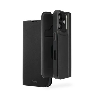 Hama Custodia per iPhone 16 (custodia per cellulare, custodia con scomparto per carte di credito, in similpelle, elementi metallici, funzione di supporto, protezione extra dello schermo e della