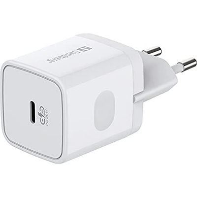 Sandberg USB-C AC Charger PD20W, Chargeur USB-C, Connecteur De Charge Rapide pour Appareils USB-C, Prise d'alimentation UE, pour Téléphone Portable, Appareil Photo, Tablette, Smartphone