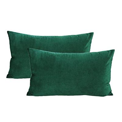 Juego de 2 Fundas Decorativas de Almohada y cojín, rectangulares, 30 x 50 cm, Terciopelo Verde, para Navidad, agradables, para sofá, salón