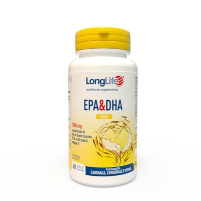 LongLife® EPA&DHA Gold | Alto dosaggio | Olio di pesce 2000mg, omega 3 1400mg, EPA 800mg & DHA 400mg | Certificato IFOS | Benessere cuore, vista, cerebrale | Fino 2 mesi di trattamento | Senza glutine