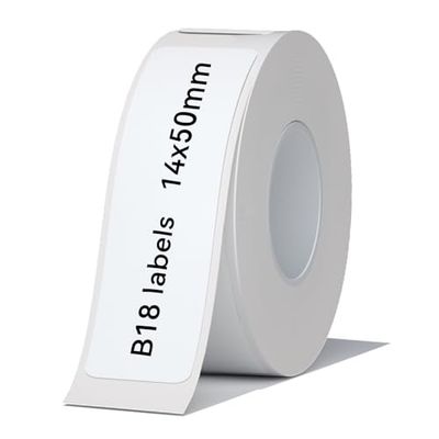 NIIMBOT Étiquettes autocollantes B18, matériau PET durable, imperméable et résistant aux hautes températures, bandes de rechange pour imprimante B18 uniquement (14x50 mm-125, blanc)