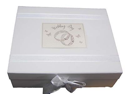 White Cotton Cards Caja de recuerdos grande para el día de la boda (PWR2X)