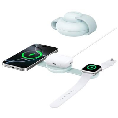 Draadloos laadstation 3-in-1 Anker MagGo 15 W, compatibel met MagSafe, Qi2-gecertificeerd, opvouwbaar en draagbaar voor iPhone 15/14/13/12, AirPods, Apple Watch en meer (USB-C-oplader meegeleverd)