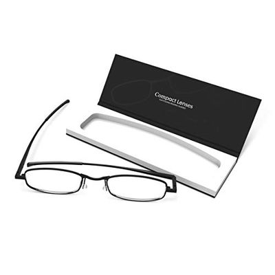 IF Compact Lenses Readers Slim Flat-Folding Unisex Reading Glasses - Jet, 3.0"