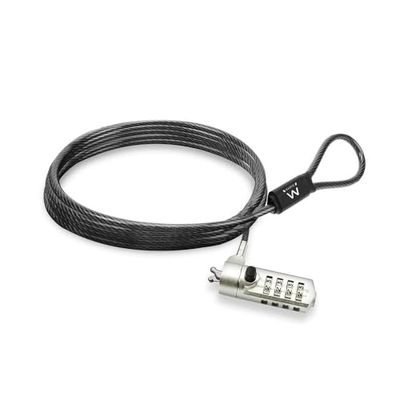 Ewent Cavo di Sicurezza con Serratura a Combinazione, Cavo di Sicurezza per Notebook, Laptop, PC, Proiettori, Cavo di Sicurezza a Combinazione in Acciaio Resistente con Slot Wedge,Cavo lungo 1,5 Metri