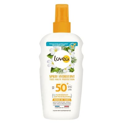 LOVEA - Spray Hydratant FPS 50+ - Très Haute Protection Solaire Visage & Corps - Monoï De Tahiti - Protection UVA/UVB - Résistant À L'Eau & Anti Traces Blanches - Vegan - Fabriqué En France - 150 ml