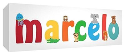 Little Helper LHV-MARCELO-1542-15IT Toile pour Nursery avec panneau frontal, motif personnalisable avec le nom des garçons Marcelo, multicolore, 15 x 42 x 4 cm