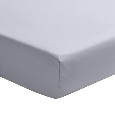 Essix Cotton Satin Fitted Sheet, Palazzo, Silver, 140 x 200 cm