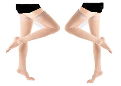 GPAR PREMIUM Calze compressive medicali - Punta aperta -Coscia alta - Classe 2, 23-32 mmHG - Unisex per Vene Varicose, Edema, Dolore alle Gambe, Vene del ragno (COLOR: BEIGE, SIZE: M)