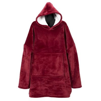 HOME DECO FACTORY, TX91681, Sudadera Interior con Capucha Sherpa roja, máxima Comodidad, Estilo Moderno, versátil como Manta o Colcha, fácil de Limpiar, 85 x 118 cm, Rojo, Textil: poliéster